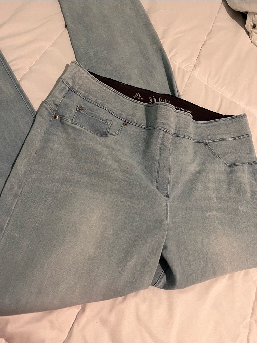 Investments Slim Factor Straight Light Wash Jeans - Pale Blue